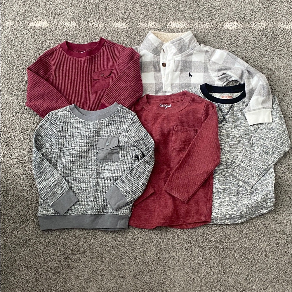 Toddler boys long sleeve winter bundle - Gray, Burgundy, and White